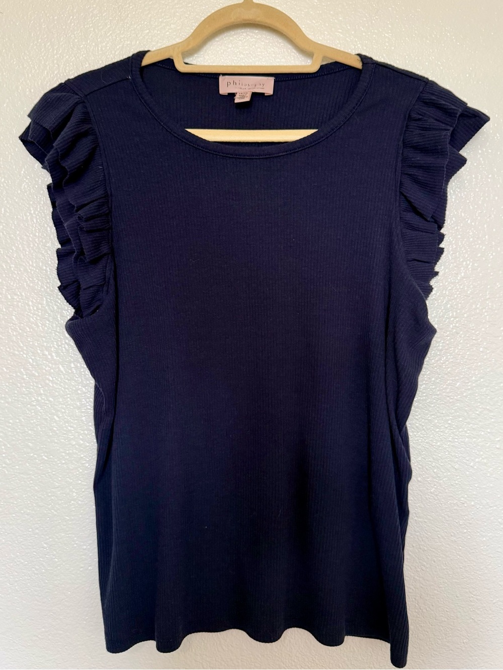 Philosophy Navy Ruffle Sleeve Ribbed Tank